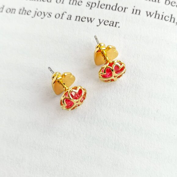 NEW Kate Spade Something Sparkly Spade Gold Red Zirconia Stud Earrings Authentic - Picture 3 of 3